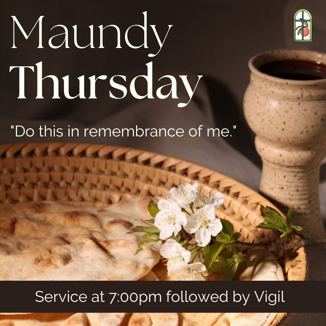 Maundy Thursday service at 7 pm with foot washing. Livestreamed service.